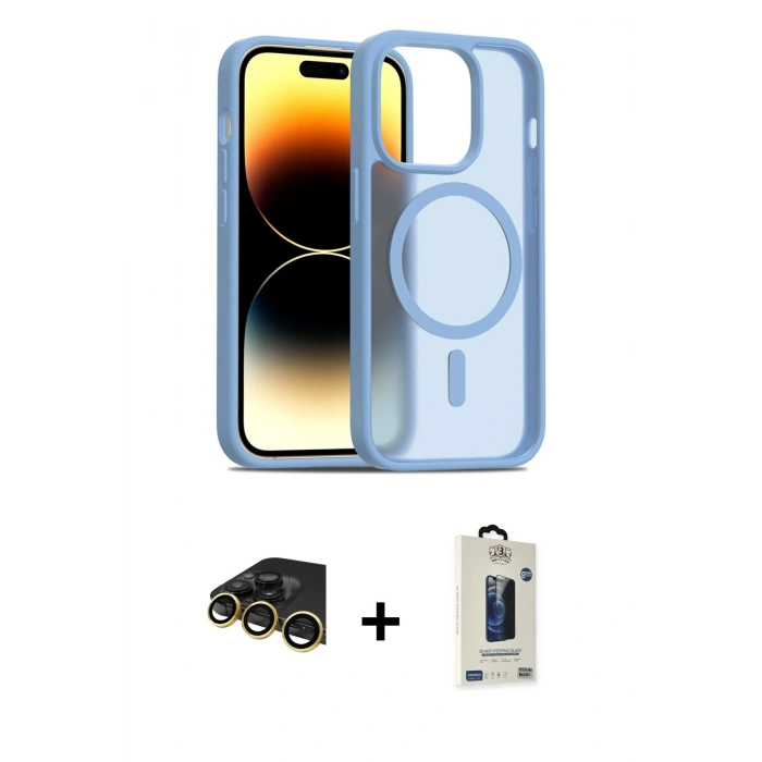 MARSİLYAN™- iPhone 14 Pro Kılıf Siluet Minimal Prime - Siyah Bilvis Hayalet Cam Ekran Koruyucu + Raze Metal Kamera Lens - GD