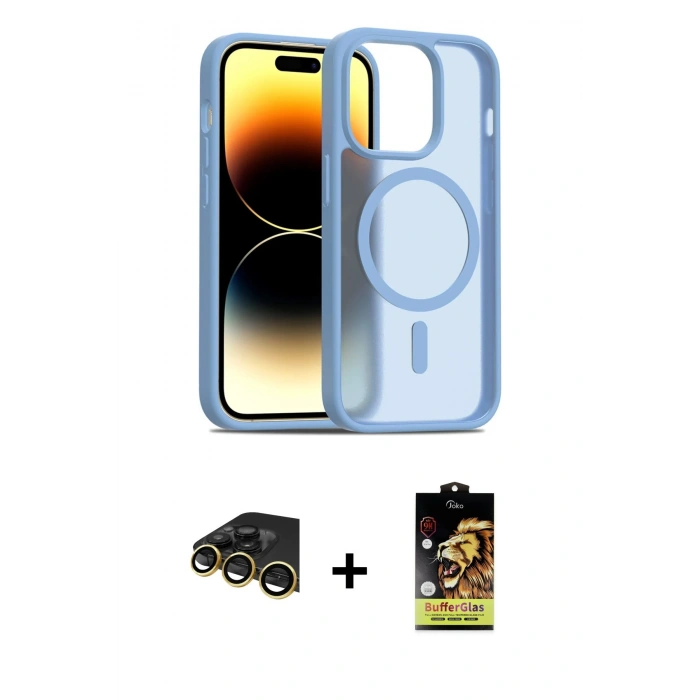 MARSİLYAN™- iPhone 14 Pro Kılıf Siluet Minimal Prime - Siyah Buffer Cam Ekran Koruyucu + Raze Metal Kamera Lens - GD