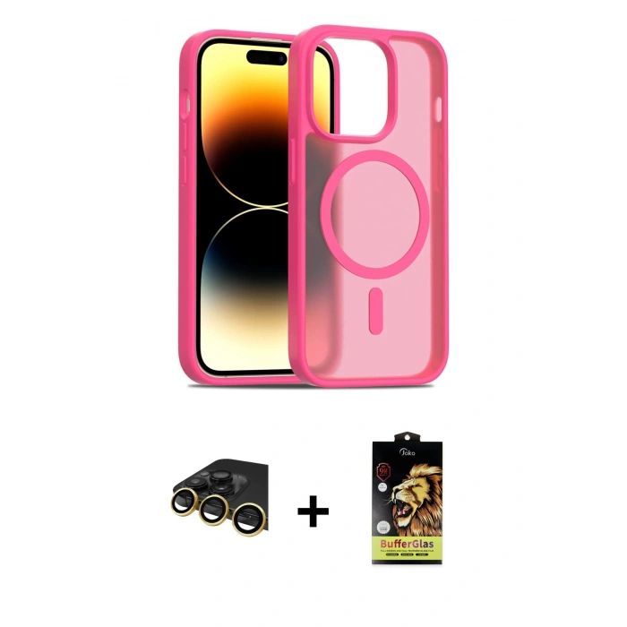 MARSİLYAN™- iPhone 14 Pro Kılıf Siluet Minimal Prime - Siyah Buffer Cam Ekran Koruyucu + Raze Metal Kamera Lens - GD
