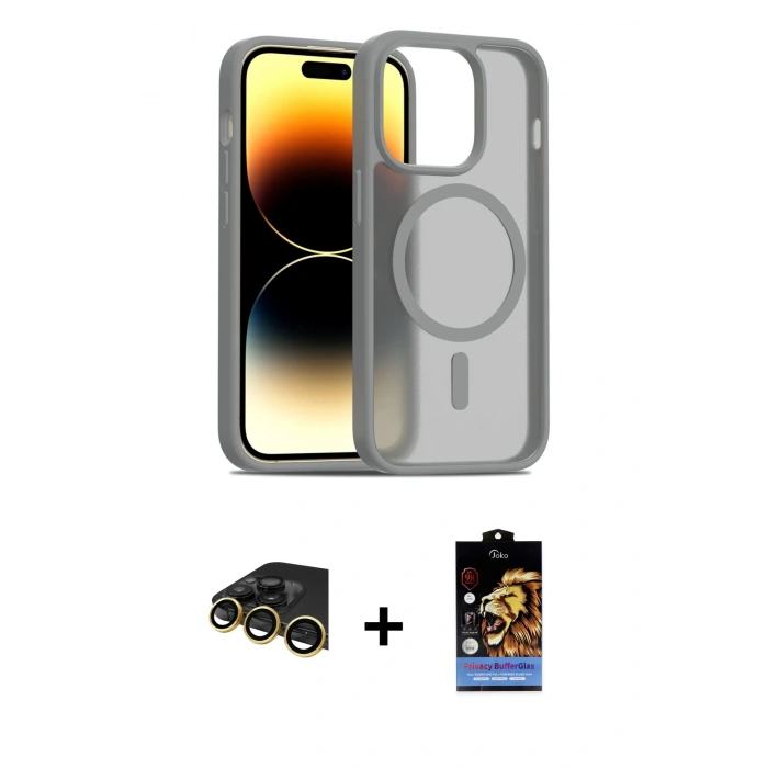 MARSİLYAN™- iPhone 14 Pro Kılıf Siluet Minimal Prime - Siyah Buffer Hayalet Cam Ekran Koruyucu + Raze Metal Kamera Lens - GD