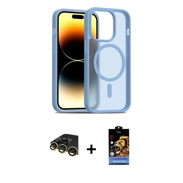 MARSİLYAN™- iPhone 14 Pro Kılıf Siluet Minimal Prime - Siyah Buffer Hayalet Cam Ekran Koruyucu + Raze Metal Kamera Lens - GD