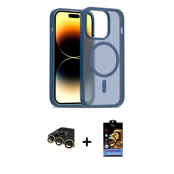 MARSİLYAN™- iPhone 14 Pro Kılıf Siluet Minimal Prime - Siyah Buffer Hayalet Cam Ekran Koruyucu + Raze Metal Kamera Lens - GD