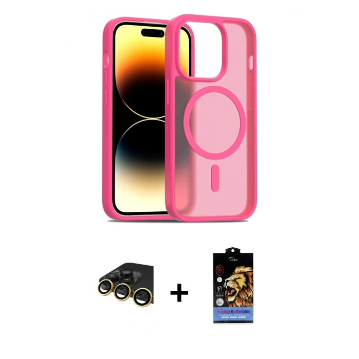 MARSİLYAN™- iPhone 14 Pro Kılıf Siluet Minimal Prime - Siyah Buffer Hayalet Cam Ekran Koruyucu + Raze Metal Kamera Lens - GD