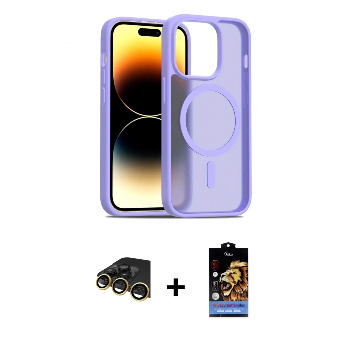MARSİLYAN™- iPhone 14 Pro Kılıf Siluet Minimal Prime - Siyah Buffer Hayalet Cam Ekran Koruyucu + Raze Metal Kamera Lens - GD