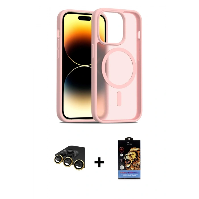 MARSİLYAN™- iPhone 14 Pro Kılıf Siluet Minimal Prime - Siyah Buffer Hayalet Cam Ekran Koruyucu + Raze Metal Kamera Lens - GD
