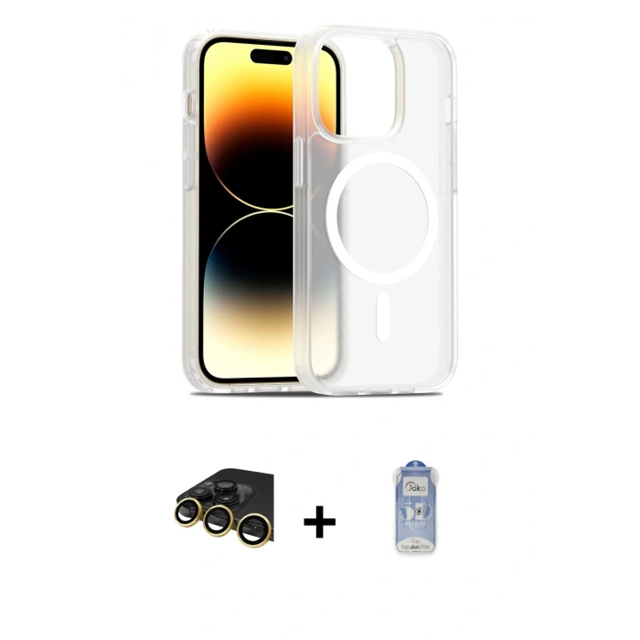 MARSİLYAN™- iPhone 14 Pro Kılıf Siluet Minimal Prime - Siyah Joko Magic 5D Cam + Raze Metal Kamera Lens - GD