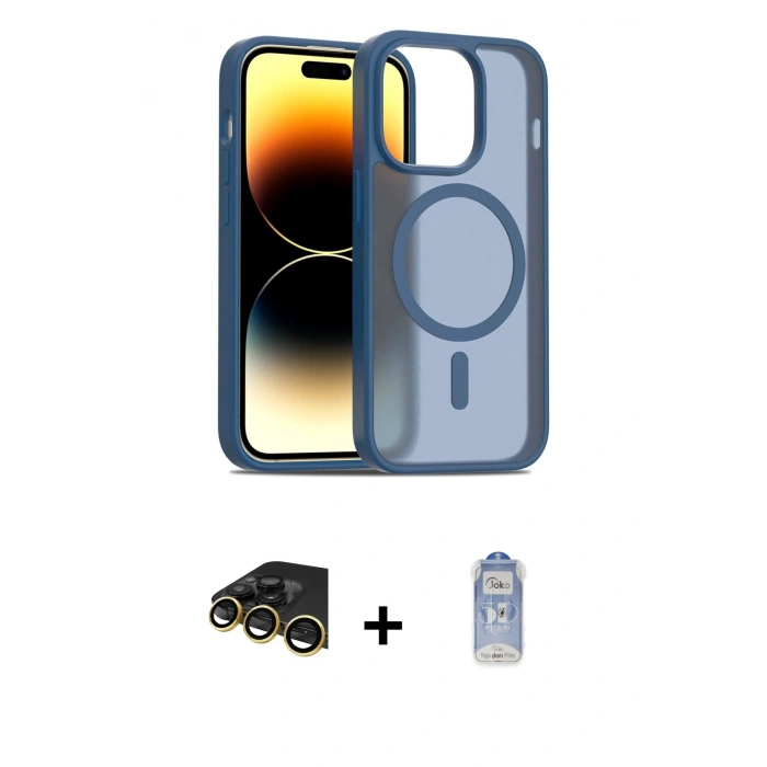 MARSİLYAN™- iPhone 14 Pro Kılıf Siluet Minimal Prime - Siyah Joko Magic 5D Cam + Raze Metal Kamera Lens - GD