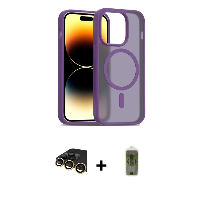 MARSİLYAN™- iPhone 14 Pro Kılıf Siluet Minimal Prime - Siyah Joko Magic 5D Hayalet Cam + Raze Metal Kamera Lens - GD