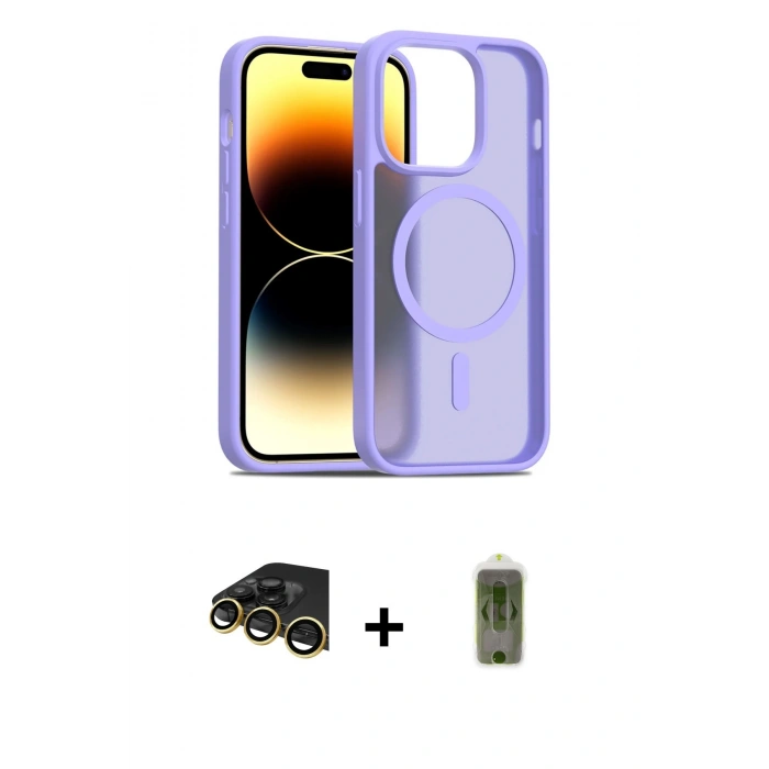 MARSİLYAN™- iPhone 14 Pro Kılıf Siluet Minimal Prime - Siyah Joko Magic 5D Hayalet Cam + Raze Metal Kamera Lens - GD