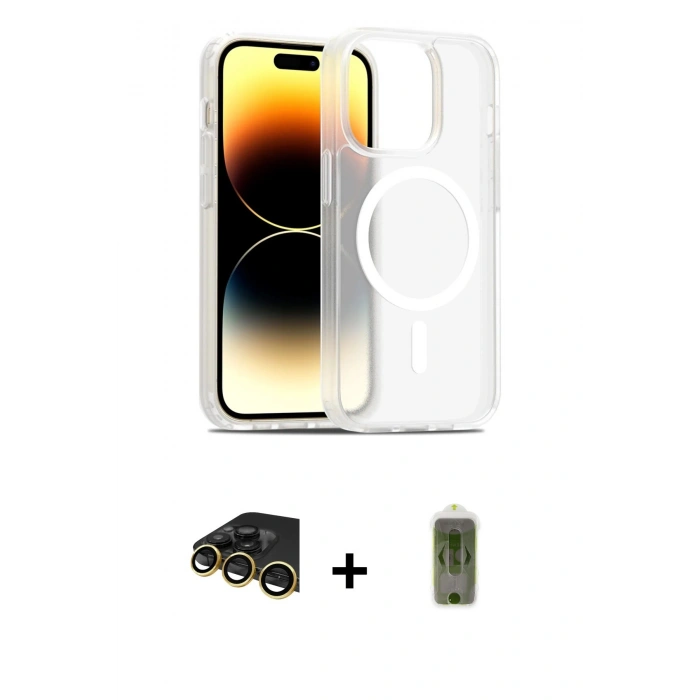 MARSİLYAN™- iPhone 14 Pro Kılıf Siluet Minimal Prime - Siyah Joko Magic 5D Hayalet Cam + Raze Metal Kamera Lens - GD