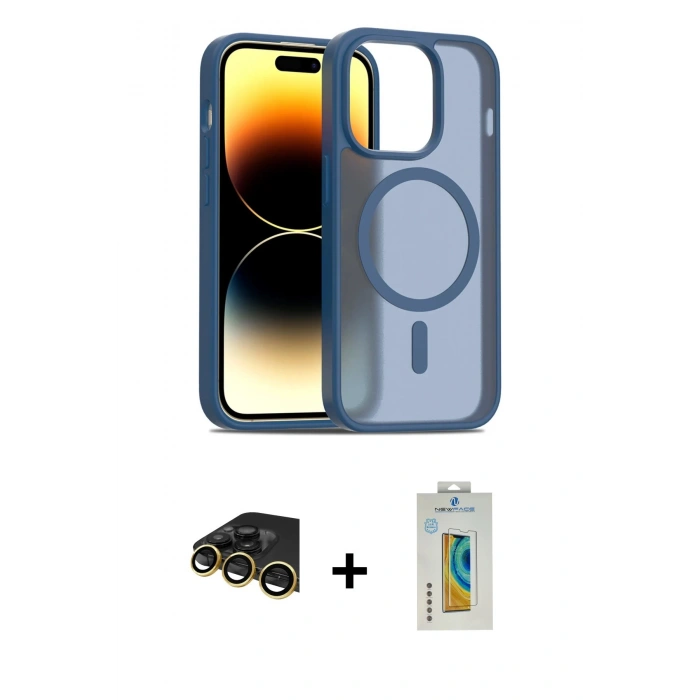 MARSİLYAN™- iPhone 14 Pro Kılıf Siluet Minimal Prime - Siyah Polymer Nano Ekran Koruyucu + Raze Metal Kamera Lens - GD