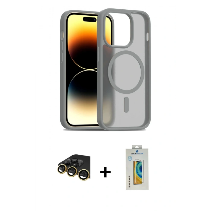 MARSİLYAN™- iPhone 14 Pro Kılıf Siluet Minimal Prime - Siyah Polymer Nano Ekran Koruyucu + Raze Metal Kamera Lens - GD