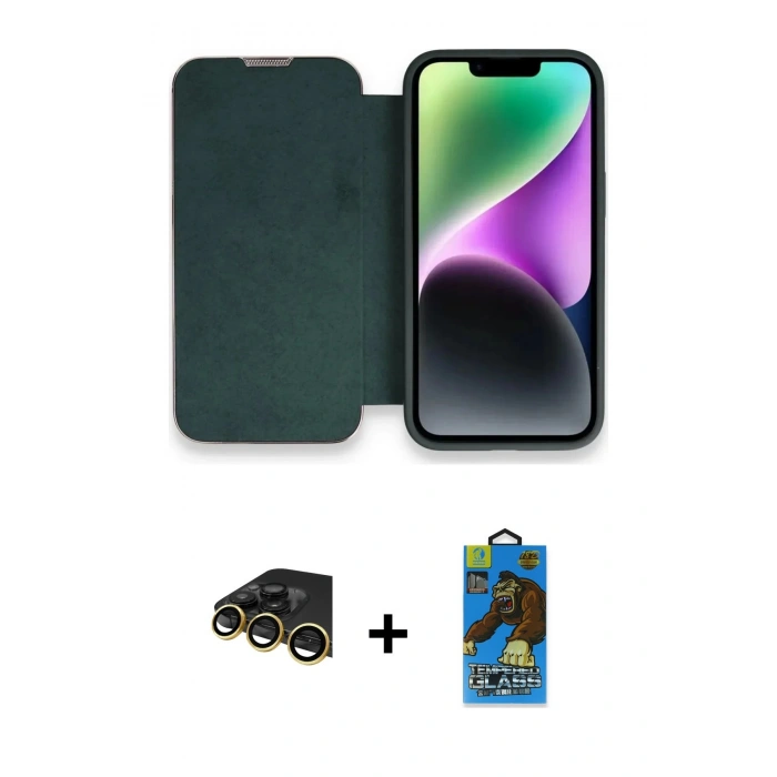 MARSİLYAN™- iPhone 14 Pro Kılıf Siluet Minimal Serisi - Siyah 18D Cam Ekran Koruyucu + Raze Metal Kamera Lens - GD