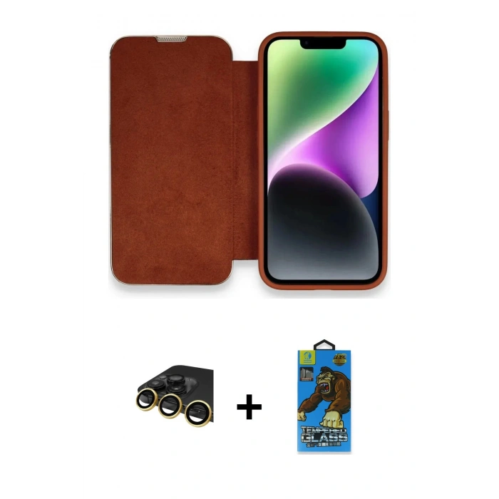 MARSİLYAN™- iPhone 14 Pro Kılıf Siluet Minimal Serisi - Siyah 18D Cam Ekran Koruyucu + Raze Metal Kamera Lens - GD