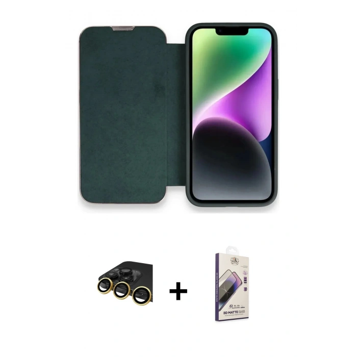 MARSİLYAN™- iPhone 14 Pro Kılıf Siluet Minimal Serisi - Siyah Bilvis 3D Mat Cam Ekran Koruyucu + Raze Metal Kamera Lens - GD