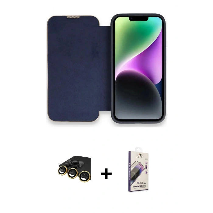 MARSİLYAN™- iPhone 14 Pro Kılıf Siluet Minimal Serisi - Siyah Bilvis 3D Mat Cam Ekran Koruyucu + Raze Metal Kamera Lens - GD