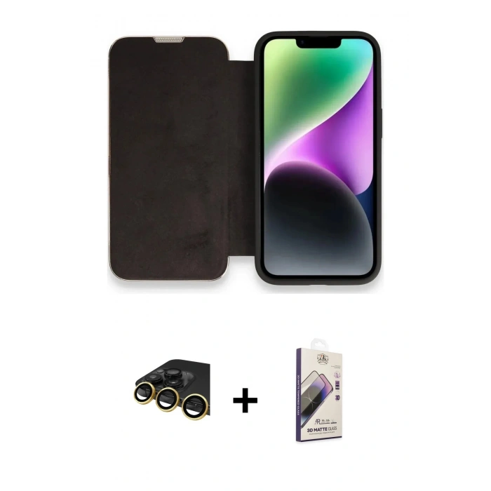 MARSİLYAN™- iPhone 14 Pro Kılıf Siluet Minimal Serisi - Siyah Bilvis 3D Mat Cam Ekran Koruyucu + Raze Metal Kamera Lens - GD