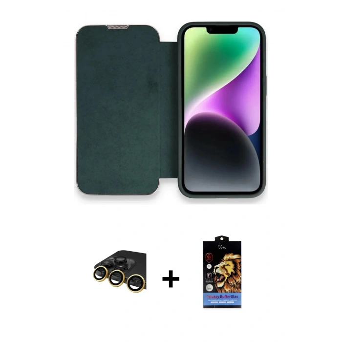MARSİLYAN™- iPhone 14 Pro Kılıf Siluet Minimal Serisi - Siyah Buffer Hayalet Cam Ekran Koruyucu + Raze Metal Kamera Lens - GD