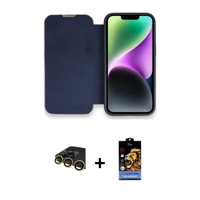 MARSİLYAN™- iPhone 14 Pro Kılıf Siluet Minimal Serisi - Siyah Buffer Hayalet Cam Ekran Koruyucu + Raze Metal Kamera Lens - GD