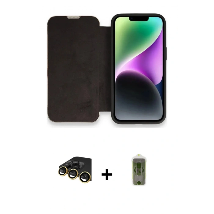 MARSİLYAN™- iPhone 14 Pro Kılıf Siluet Minimal Serisi - Siyah Joko Magic 5D Hayalet Cam + Raze Metal Kamera Lens - GD