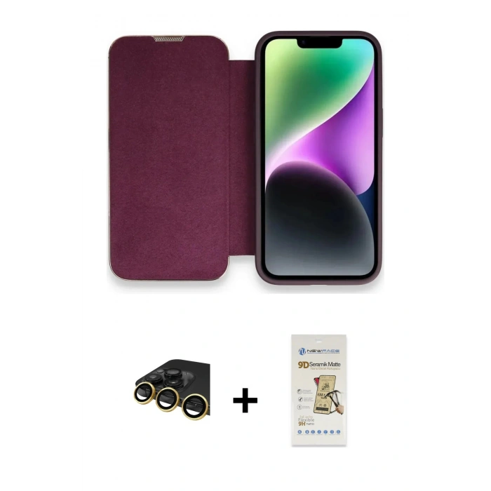 MARSİLYAN™- iPhone 14 Pro Kılıf Siluet Minimal Serisi - Siyah Mat Seramik Nano Ekran Koruyucu + Raze Metal Kamera Lens - GD