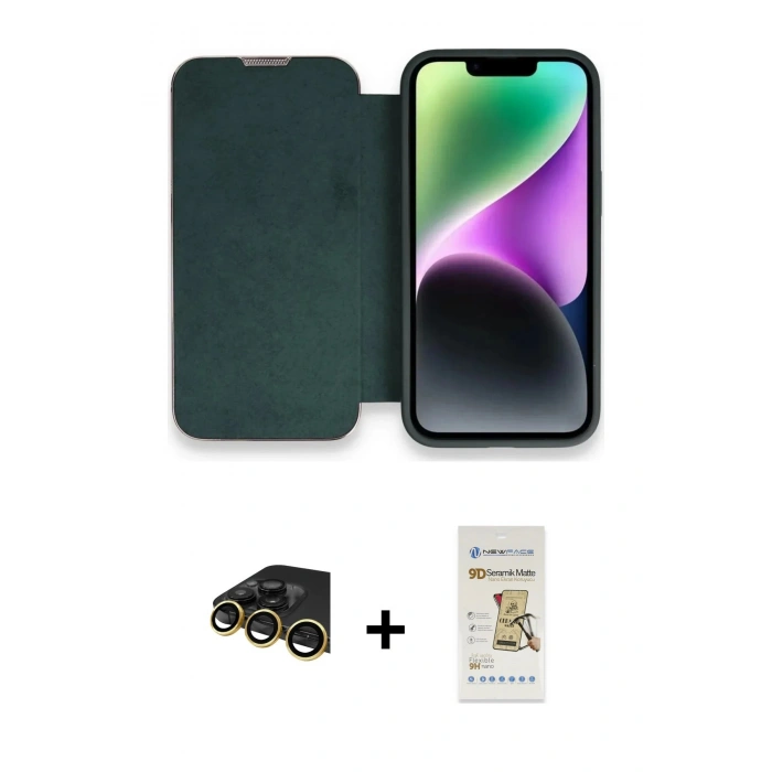 MARSİLYAN™- iPhone 14 Pro Kılıf Siluet Minimal Serisi - Siyah Mat Seramik Nano Ekran Koruyucu + Raze Metal Kamera Lens - GD