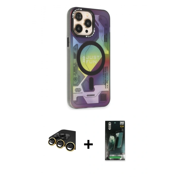 MARSİLYAN™- iPhone 14 Pro Kılıf Siluet Modern Koleksiyonu - Siyah 360 Mat Full Body Arka Koruyucu + Raze Metal Kamera Lens - GD