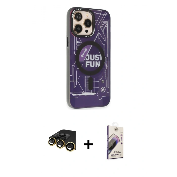 MARSİLYAN™- iPhone 14 Pro Kılıf Siluet Modern Koleksiyonu - Siyah Bilvis 3D Mat Cam Ekran Koruyucu + Raze Metal Kamera Lens - GD