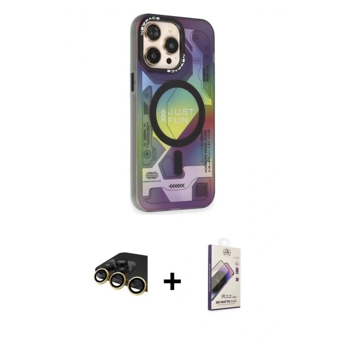 MARSİLYAN™- iPhone 14 Pro Kılıf Siluet Modern Koleksiyonu - Siyah Bilvis 3D Mat Cam Ekran Koruyucu + Raze Metal Kamera Lens - GD