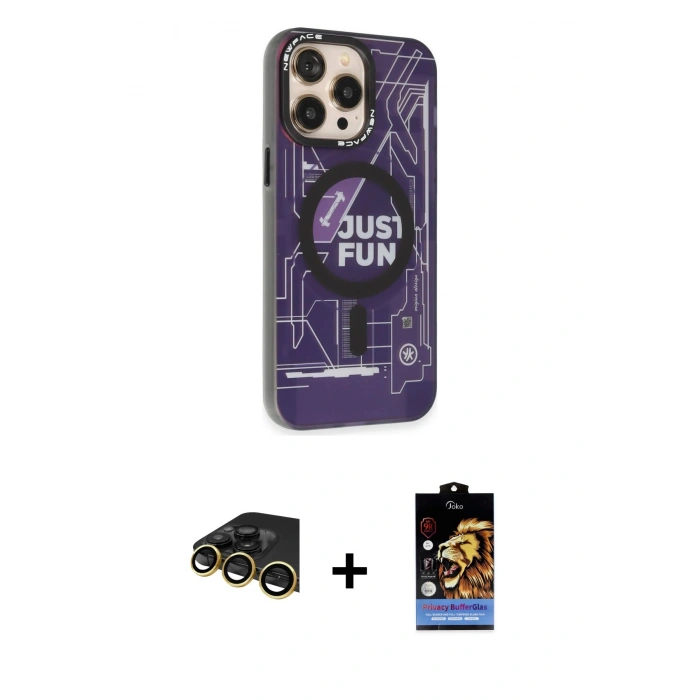 MARSİLYAN™- iPhone 14 Pro Kılıf Siluet Modern Koleksiyonu - Siyah Buffer Hayalet Cam Ekran Koruyucu + Raze Metal Kamera Lens - GD