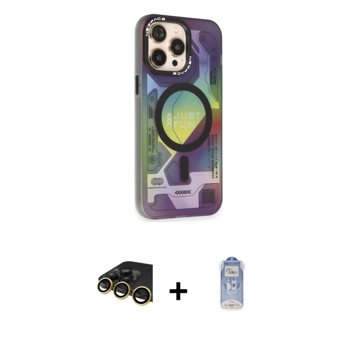 MARSİLYAN™- iPhone 14 Pro Kılıf Siluet Modern Koleksiyonu - Siyah Joko Magic 5D Cam + Raze Metal Kamera Lens - GD