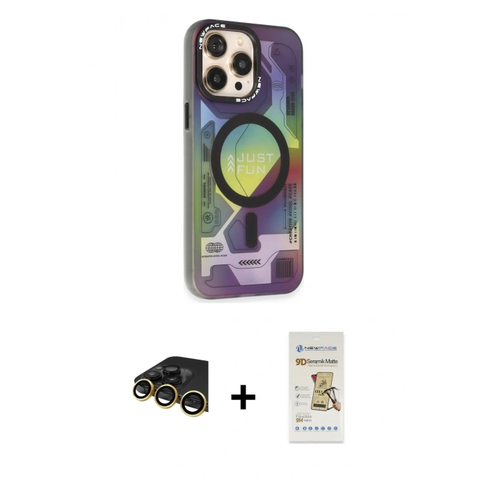 MARSİLYAN™- iPhone 14 Pro Kılıf Siluet Modern Koleksiyonu - Siyah Mat Seramik Nano Ekran Koruyucu + Raze Metal Kamera Lens - GD