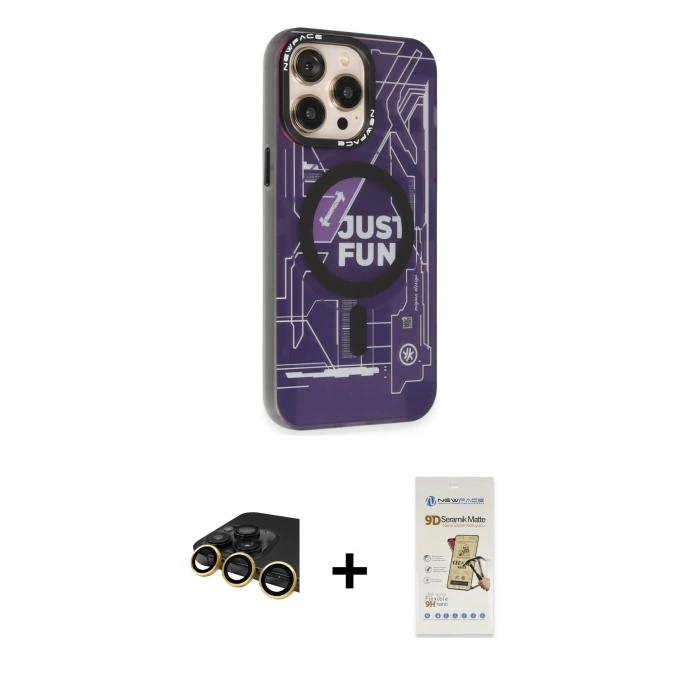 MARSİLYAN™- iPhone 14 Pro Kılıf Siluet Modern Koleksiyonu - Siyah Mat Seramik Nano Ekran Koruyucu + Raze Metal Kamera Lens - GD