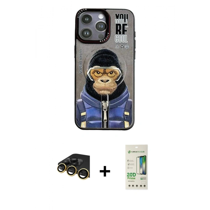 MARSİLYAN™- iPhone 14 Pro Kılıf Siluet Modern Özel Seri - Siyah 20D Premium Cam Ekran Koruyucu + Raze Metal Kamera Lens - GD