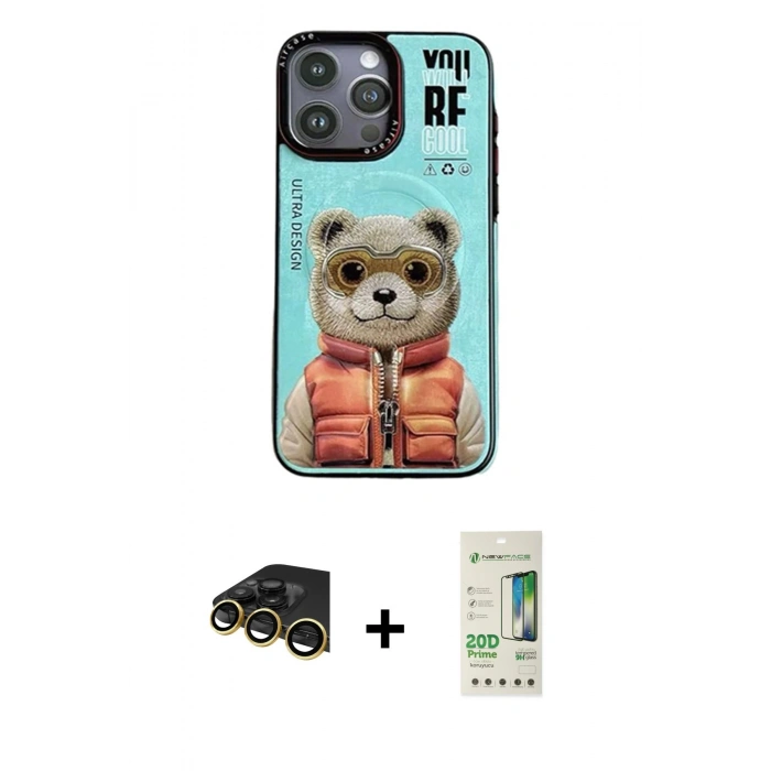 MARSİLYAN™- iPhone 14 Pro Kılıf Siluet Modern Özel Seri - Siyah 20D Premium Cam Ekran Koruyucu + Raze Metal Kamera Lens - GD