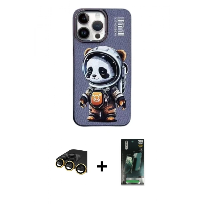 MARSİLYAN™- iPhone 14 Pro Kılıf Siluet Modern Özel Seri - Siyah 360 Mat Full Body Arka Koruyucu + Raze Metal Kamera Lens - GD