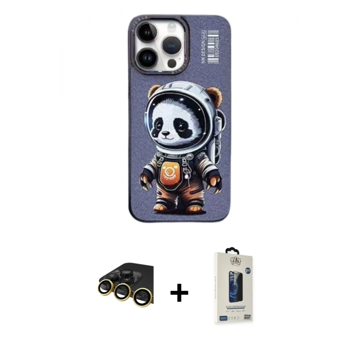 MARSİLYAN™- iPhone 14 Pro Kılıf Siluet Modern Özel Seri - Siyah Bilvis Hayalet Cam Ekran Koruyucu + Raze Metal Kamera Lens - GD