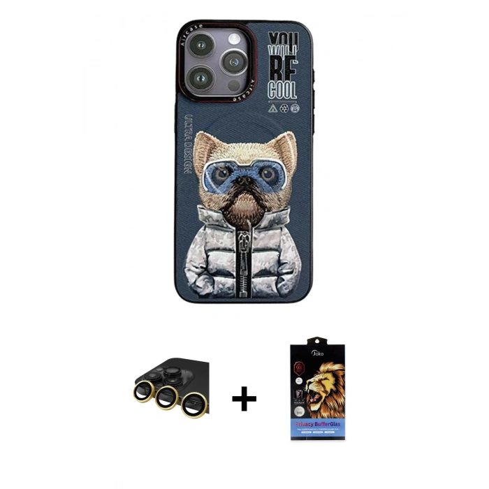 MARSİLYAN™- iPhone 14 Pro Kılıf Siluet Modern Özel Seri - Siyah Buffer Hayalet Cam Ekran Koruyucu + Raze Metal Kamera Lens - GD