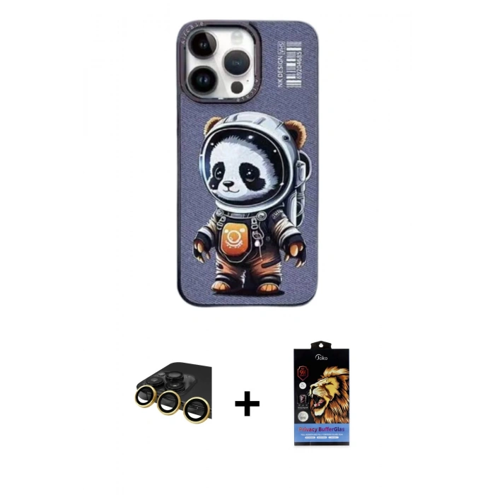 MARSİLYAN™- iPhone 14 Pro Kılıf Siluet Modern Özel Seri - Siyah Buffer Hayalet Cam Ekran Koruyucu + Raze Metal Kamera Lens - GD