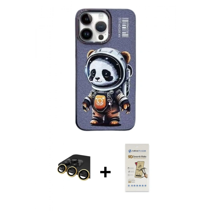 MARSİLYAN™- iPhone 14 Pro Kılıf Siluet Modern Özel Seri - Siyah Mat Seramik Nano Ekran Koruyucu + Raze Metal Kamera Lens - GD