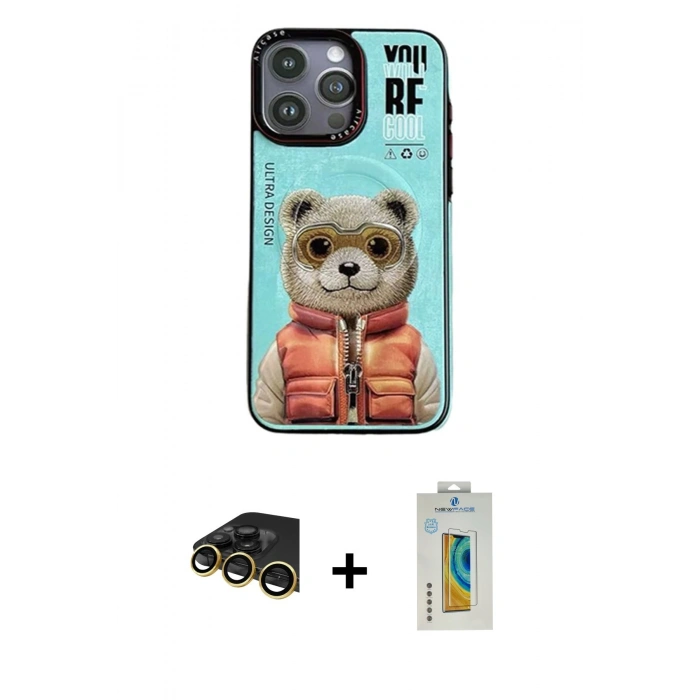 MARSİLYAN™- iPhone 14 Pro Kılıf Siluet Modern Özel Seri - Siyah Polymer Nano Ekran Koruyucu + Raze Metal Kamera Lens - GD