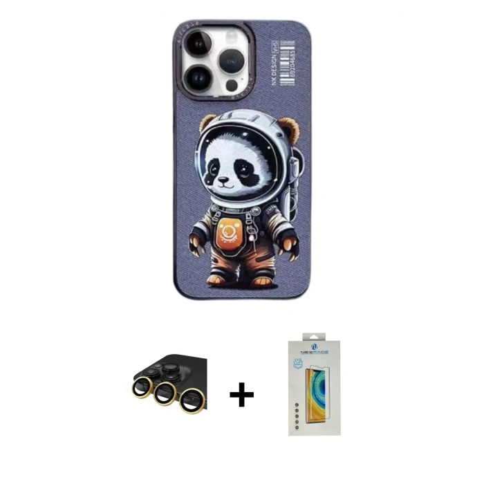 MARSİLYAN™- iPhone 14 Pro Kılıf Siluet Modern Özel Seri - Siyah Polymer Nano Ekran Koruyucu + Raze Metal Kamera Lens - GD