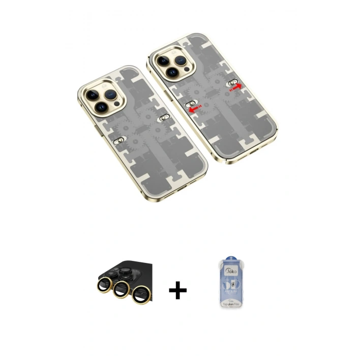 MARSİLYAN™- iPhone 14 Pro Kılıf Ufuk Doku Prime - Siyah Joko Magic 5D Cam + Raze Metal Kamera Lens - GD