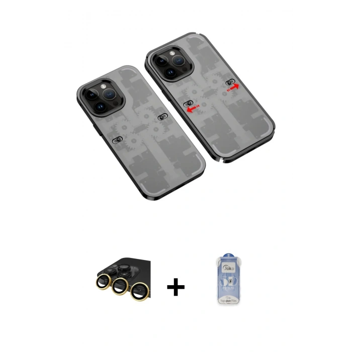 MARSİLYAN™- iPhone 14 Pro Kılıf Ufuk Doku Prime - Siyah Joko Magic 5D Cam + Raze Metal Kamera Lens - GD