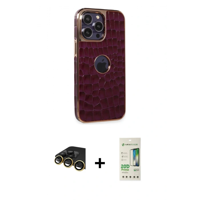 MARSİLYAN™- iPhone 14 Pro Kılıf Ufuk Form Prime - Siyah 20D Premium Cam Ekran Koruyucu + Raze Metal Kamera Lens - GD