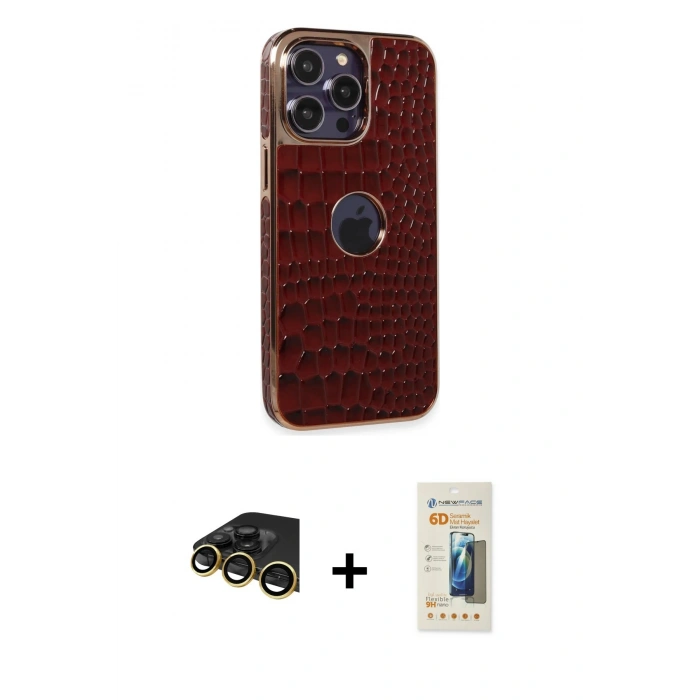 MARSİLYAN™- iPhone 14 Pro Kılıf Ufuk Form Prime - Siyah 6D Mat Seramik Hayalet Nano Ekran Koruyucu + Raze Metal Kamera Lens - GD