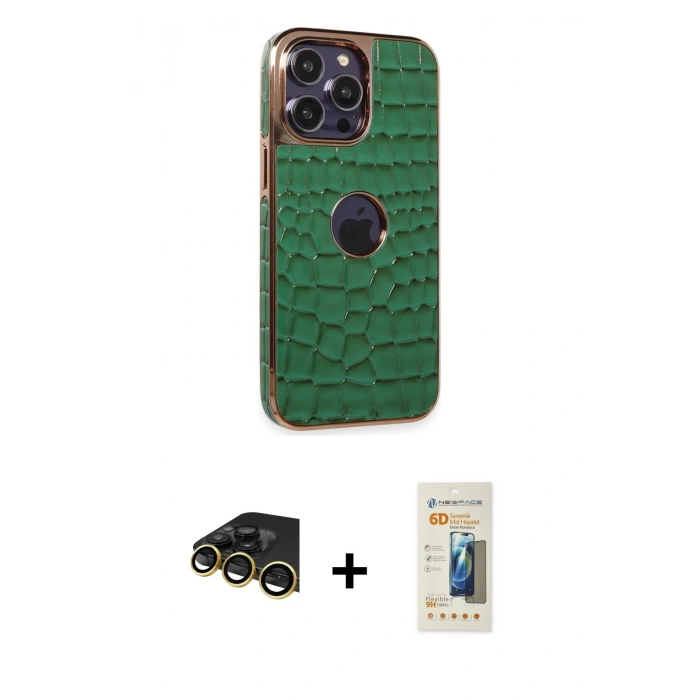 MARSİLYAN™- iPhone 14 Pro Kılıf Ufuk Form Prime - Siyah 6D Mat Seramik Hayalet Nano Ekran Koruyucu + Raze Metal Kamera Lens - GD