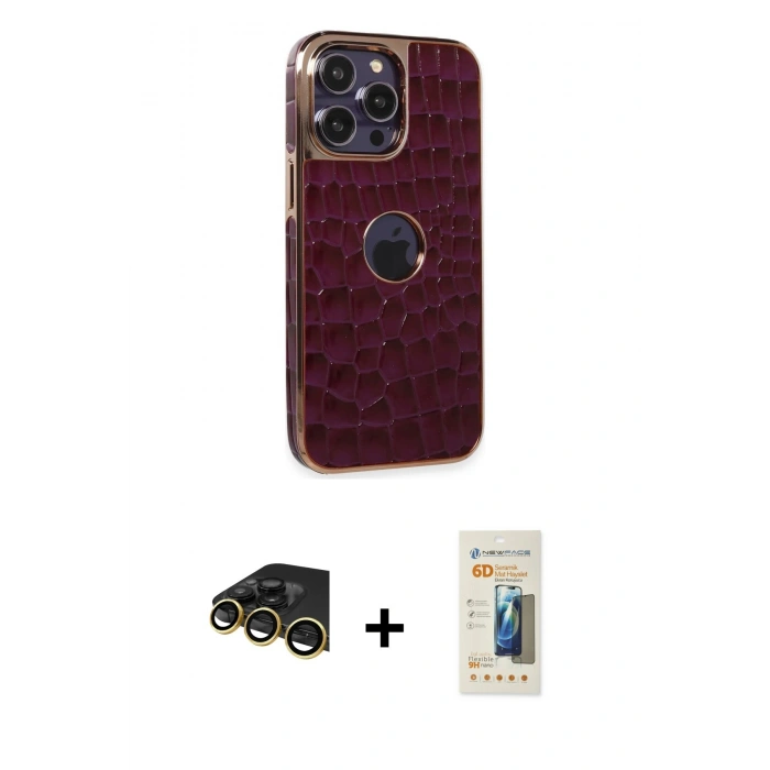 MARSİLYAN™- iPhone 14 Pro Kılıf Ufuk Form Prime - Siyah 6D Mat Seramik Hayalet Nano Ekran Koruyucu + Raze Metal Kamera Lens - GD