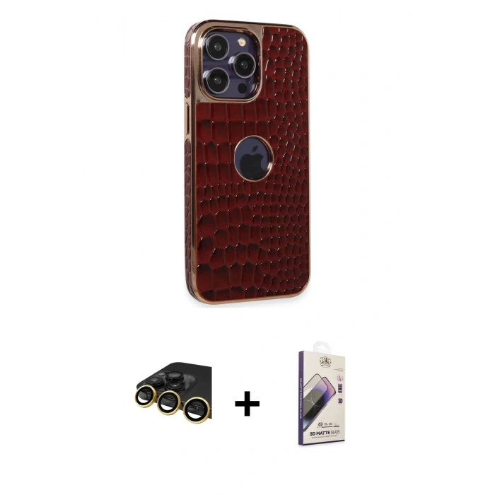 MARSİLYAN™- iPhone 14 Pro Kılıf Ufuk Form Prime - Siyah Bilvis 3D Mat Cam Ekran Koruyucu + Raze Metal Kamera Lens - GD