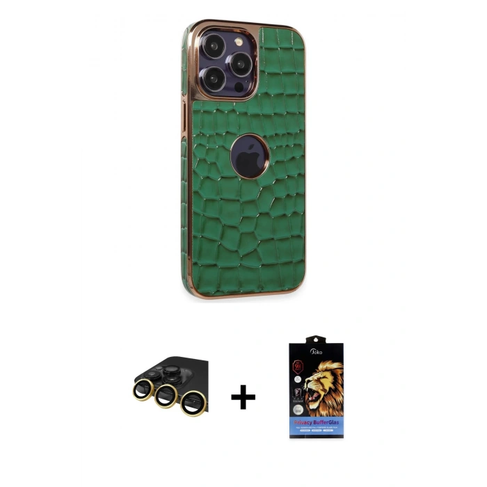 MARSİLYAN™- iPhone 14 Pro Kılıf Ufuk Form Prime - Siyah Buffer Hayalet Cam Ekran Koruyucu + Raze Metal Kamera Lens - GD